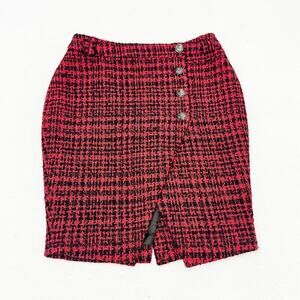 Supertrash Houndstooth Wool Blend Assymetric Split Hem Skirt Red Size S